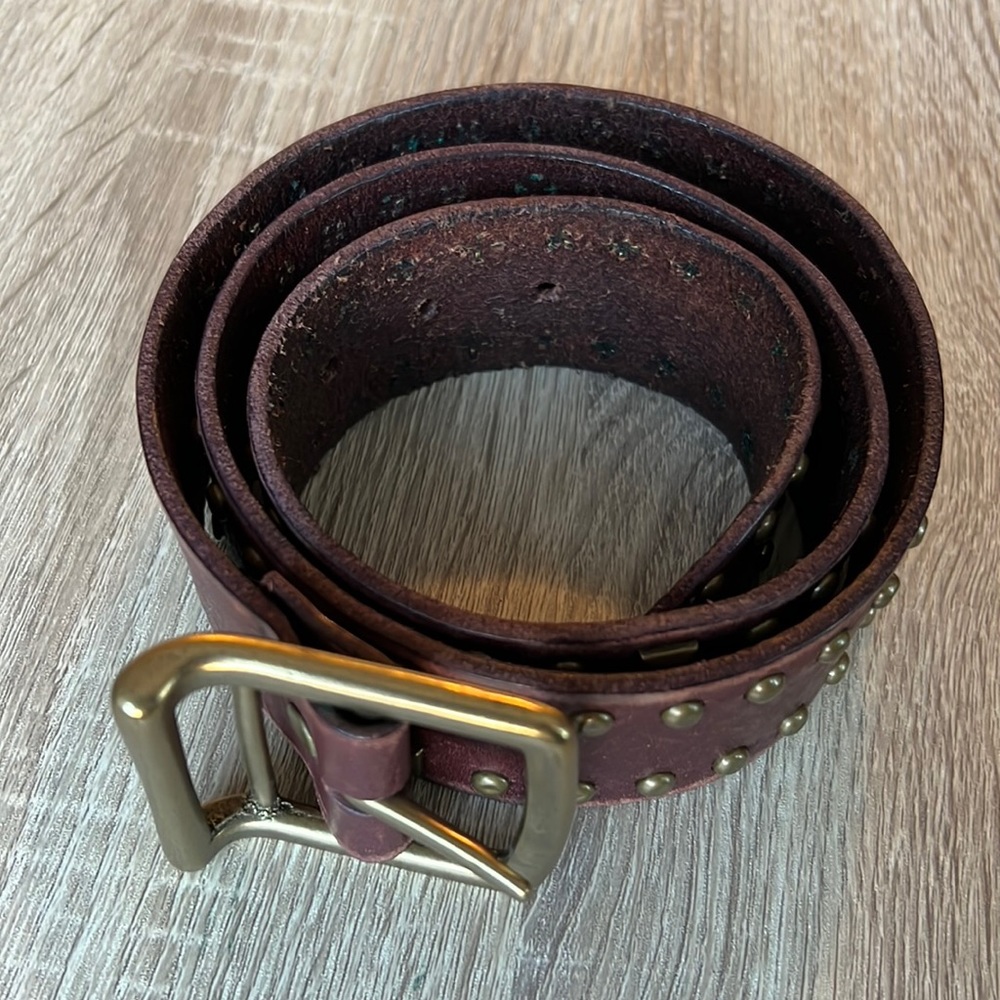 Lucky Brand Burgundy Leather Brass Studded Belt